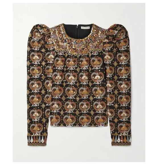 ULLA JOHNSON Alisha Embellished Linen And Cotton-blend Blouse Size 4 - Picture 3 of 12